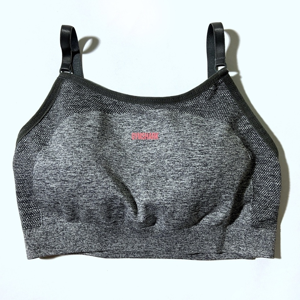 Gymshark Flex Strappy Sports Bra, Charcoal Marl/Ruby Pink